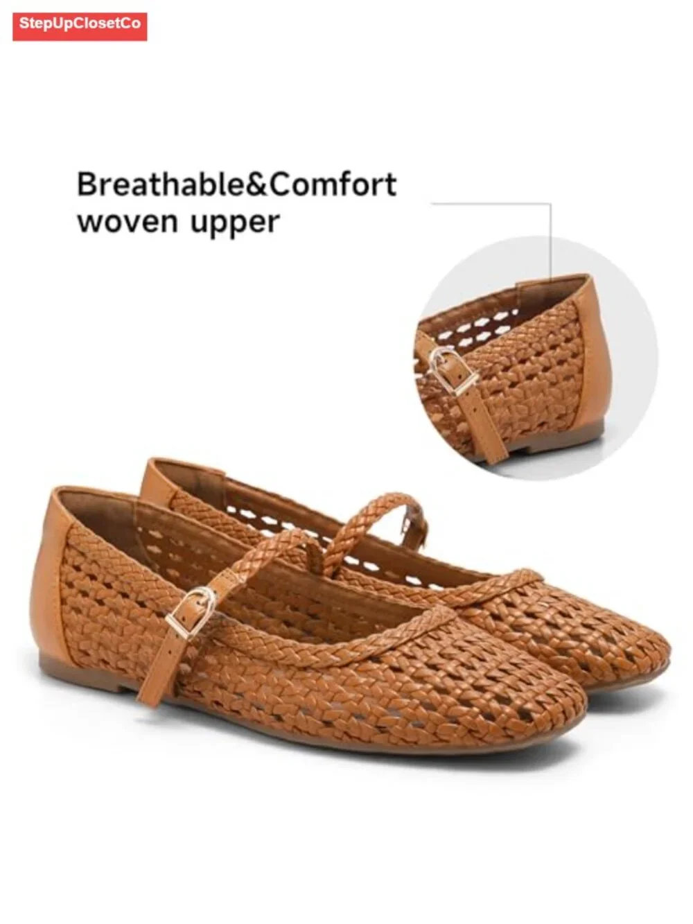 Woven Ballet Flats Square Toe Mary Jane Comfortable Dressy Shoes